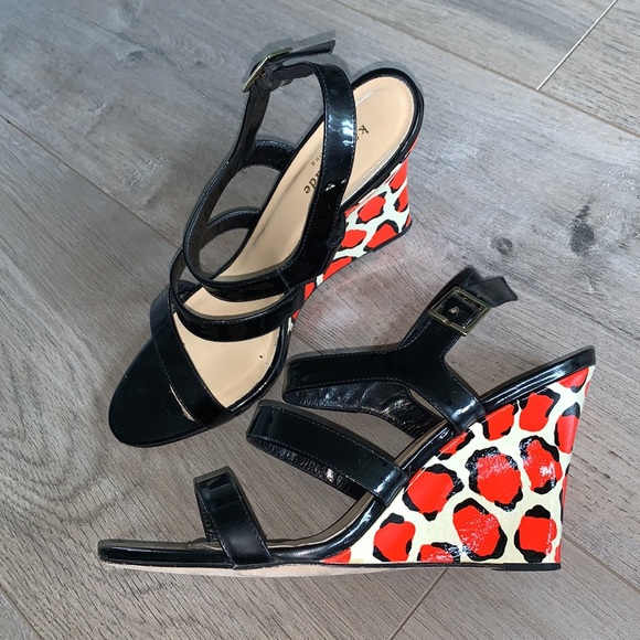 Kate Spade Patent Black Leather Wedge Print Size 7 - Picture 7 of 7